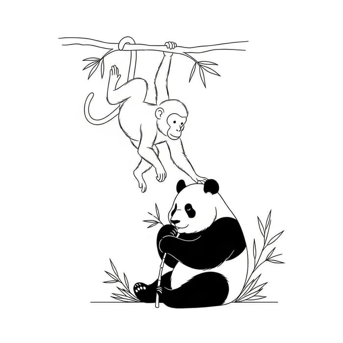 Playful Monkey and Panda Tattoo Playful Monkey and Panda Tattoo