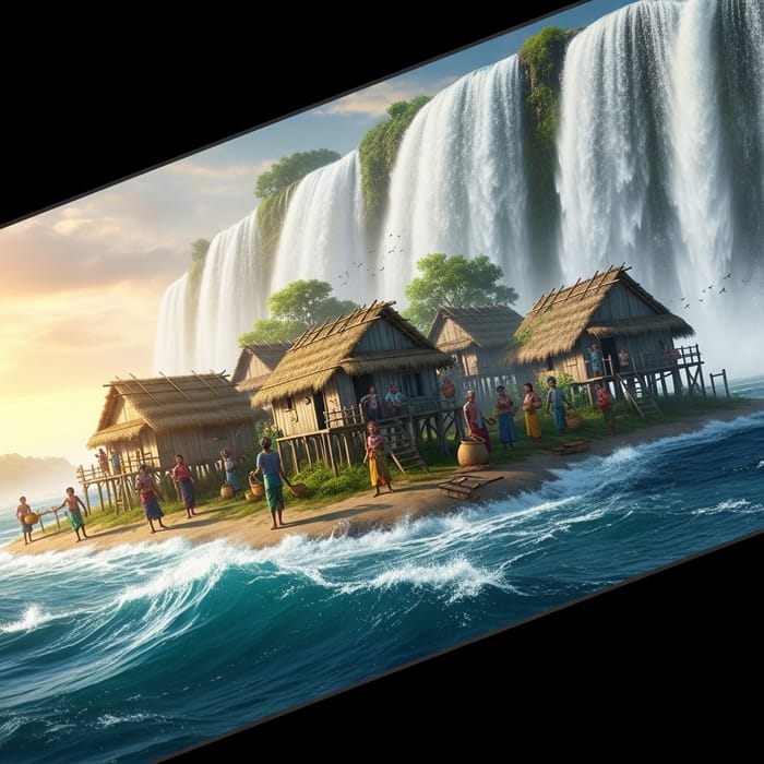 Dramatic Waterfall Village Scene | Powerful 8K Masterpiece