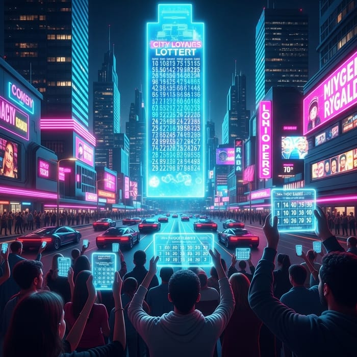 Futuristic City Lottery Draw | Vibrant Urban Scene