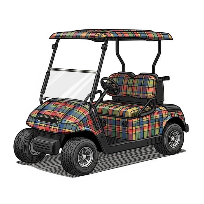Hand-Drawn Plaid Golf Cart Art Hand-Drawn Plaid Golf Cart Art