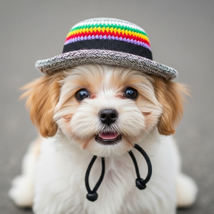 Adorable Small Fluffy Dog in Stylish Hat - Captivating Image
