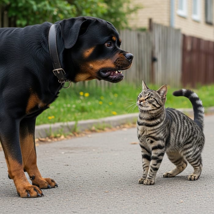 Fierce Cat vs. Grumbling Dog Standoff