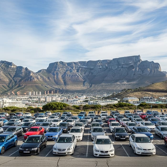 Fleet of Cars by Table Mountain, Cape Town - Photographic Style Fleet of Cars by Table Mountain, Cape Town - Photographic Style