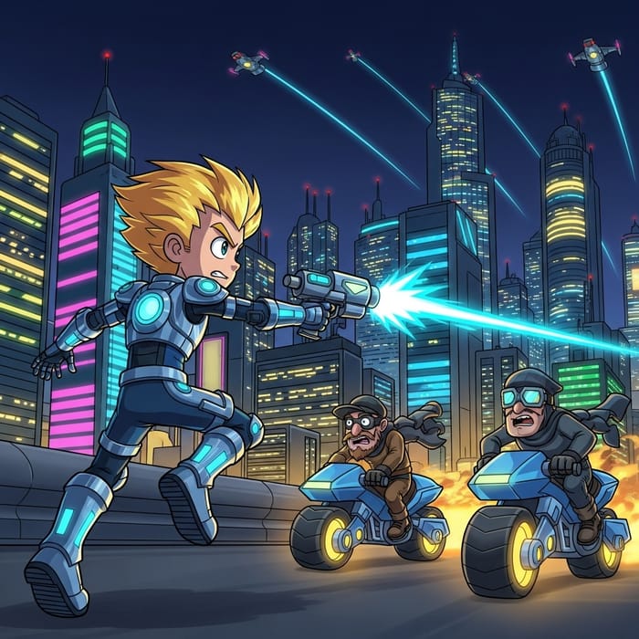 Bart Simpson in Futuristic Neon Cityscape | Crime-Fighting Adventure Bart Simpson in Futuristic Neon Cityscape | Crime-Fighting Adventure