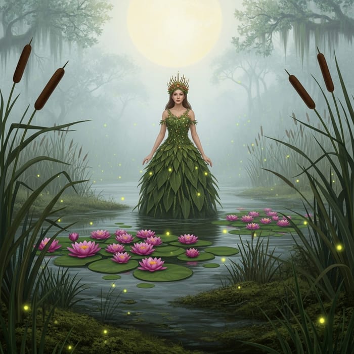 Enchanted Swamp Princess in a Dreamy Fairy Tale Setting Enchanted Swamp Princess in a Dreamy Fairy Tale Setting