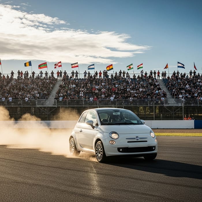 White Fiat 500 Speeding on Race Track | Dynamic Racing Scene