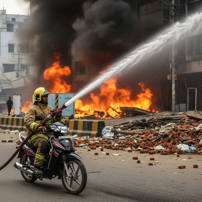 Brave Firefighter Stops Extreme Street Blaze | Act of Heroism Brave Firefighter Stops Extreme Street Blaze | Act of Heroism
