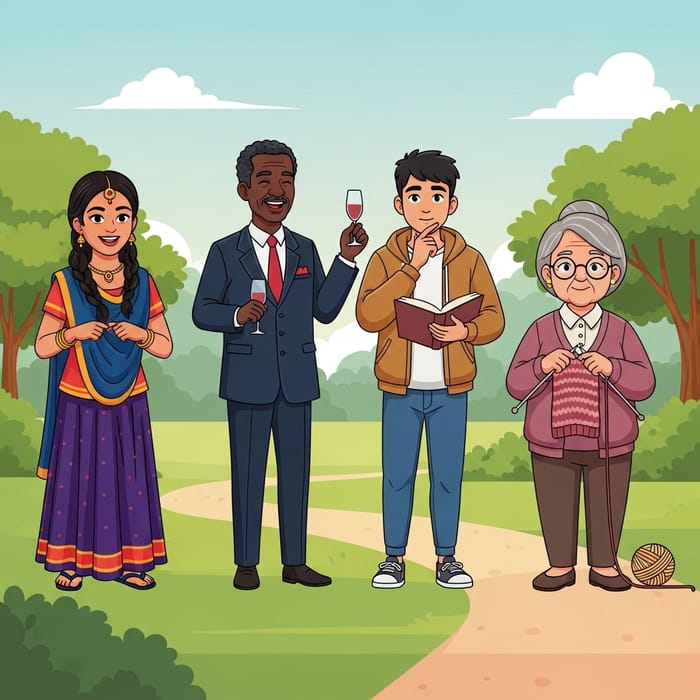 Diverse People Enjoying Nature in a Park Diverse People Enjoying Nature in a Park