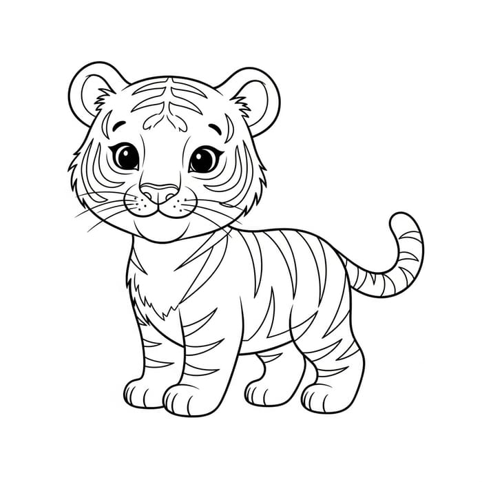 Cute Tiger Coloring Page for Kids | Sketch Style Line Art Cute Tiger Coloring Page for Kids | Sketch Style Line Art
