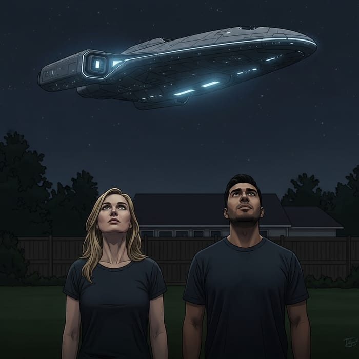 Mysterious Night Sky Encounter | Unveiling Pencil Drawing
