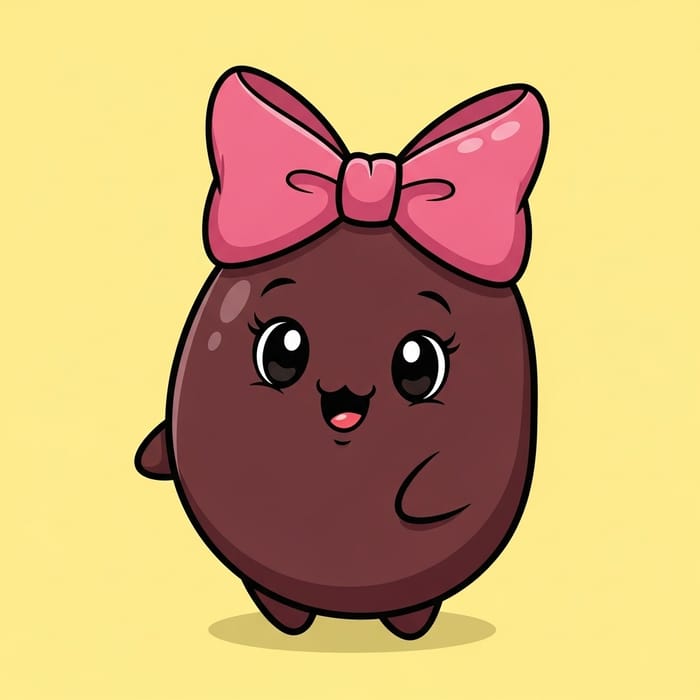 Cute Dark Brown Cartoon Character with Pink Bow