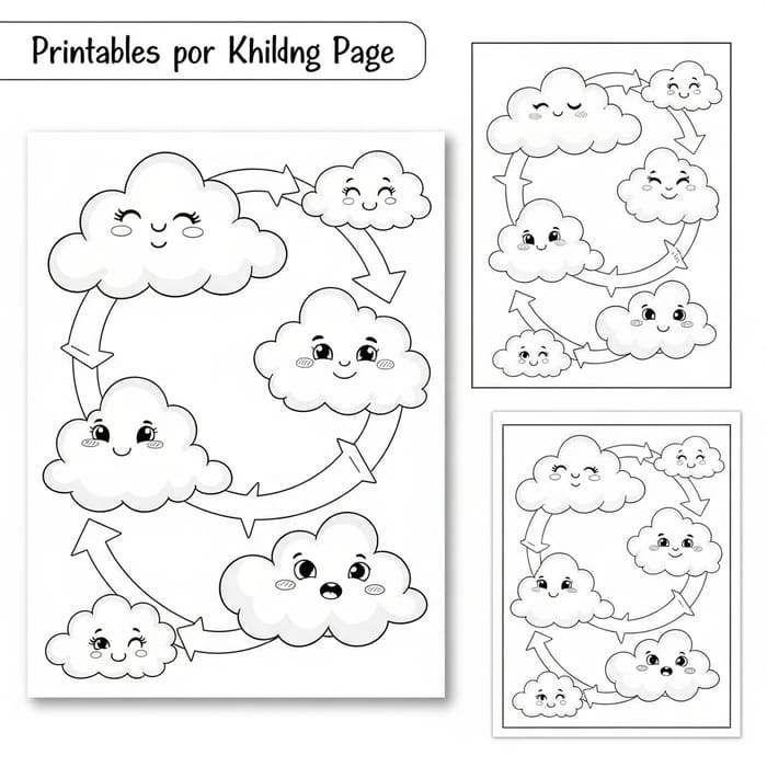 Whimsical Clouds with Expressive Faces Coloring Page | Digital Design