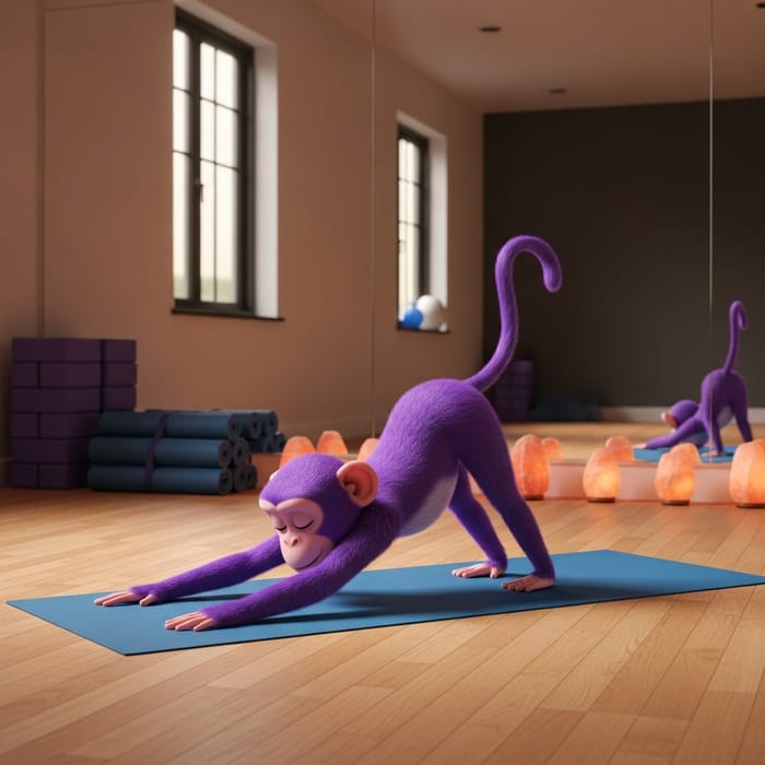 Animated Purple Monkey in Yoga Studio Scene