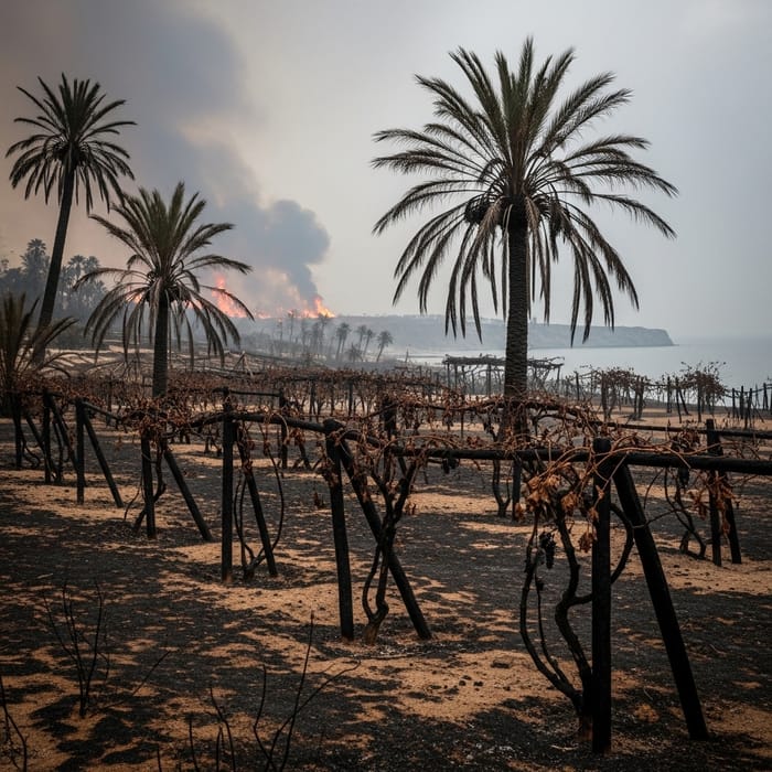 Devastated Paradise: Palm Trees & Grapevines Burned Devastated Paradise: Palm Trees & Grapevines Burned