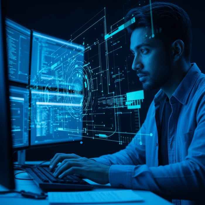 Dark Room Hacker Programming in High-Tech Environment
