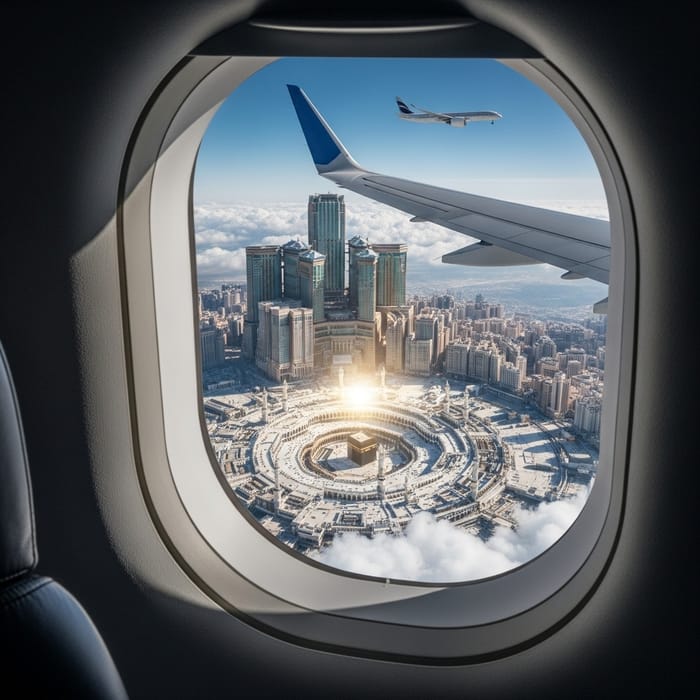 Aerial View of Mecca and Aircraft through Window Aerial View of Mecca and Aircraft through Window