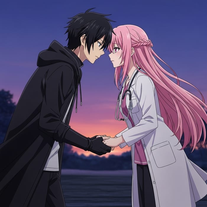 Sasuke Uchiha & Sakura Haruno AU Kiss - Romantic Anime Embrace Scene