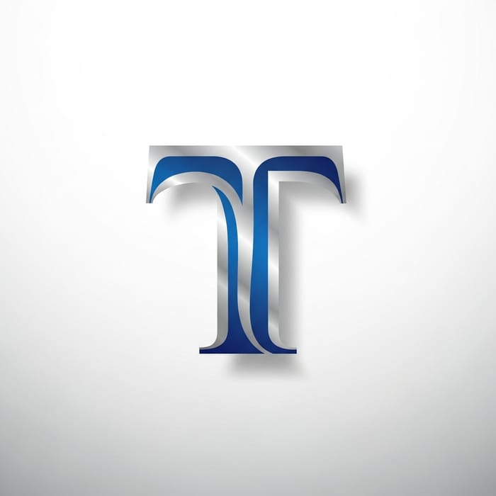Creative Letter T Logo Design in Royal Blue and Silver Creative Letter T Logo Design in Royal Blue and Silver