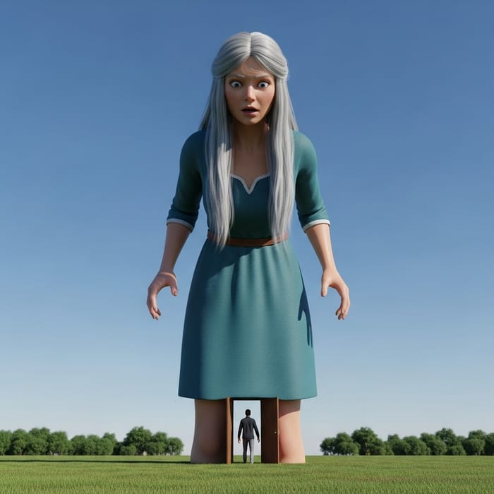 Colossal Nordic Giantess with Tiny Human Figure