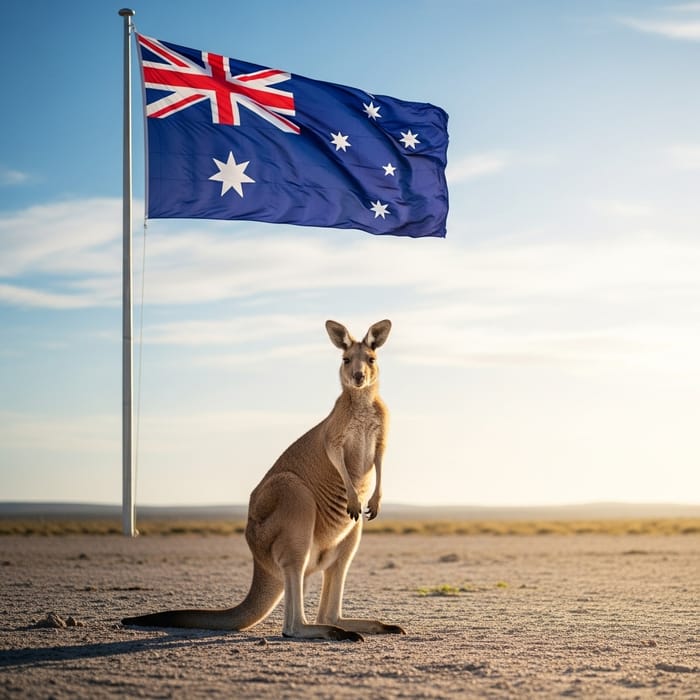 Majestic Kangaroo with Australian Flag Backdrop | Nature's Bounty