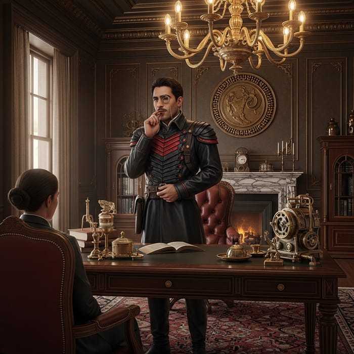 Steampunk Man in Black Leather Military Raincoat Steampunk Man in Black Leather Military Raincoat
