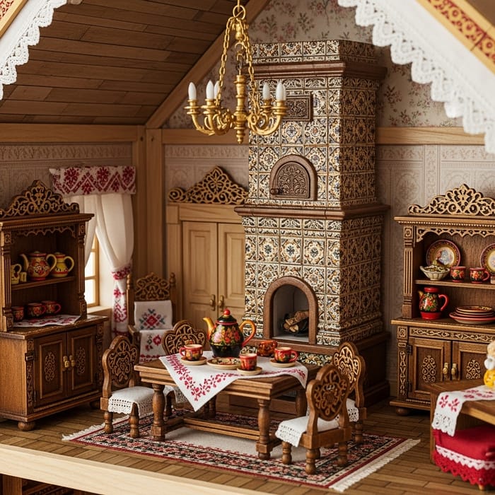 Barbie House Interior with Russian Style Decor