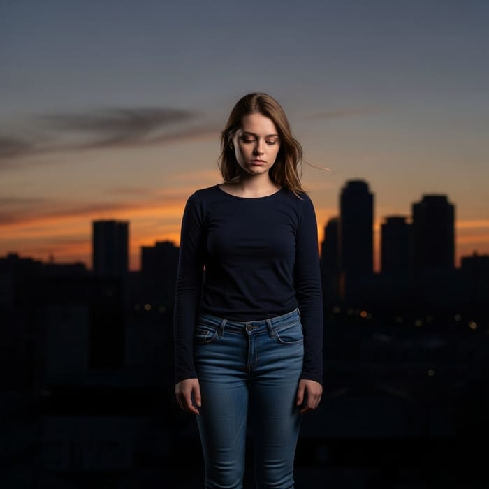 Sad Girl in City at Dusk | Emotional Photo in Denim Jeans Sad Girl in City at Dusk | Emotional Photo in Denim Jeans