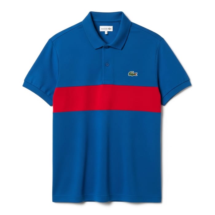 Blue Polo Shirt with Red Stripe & Crocodile Logo | Lacoste Style