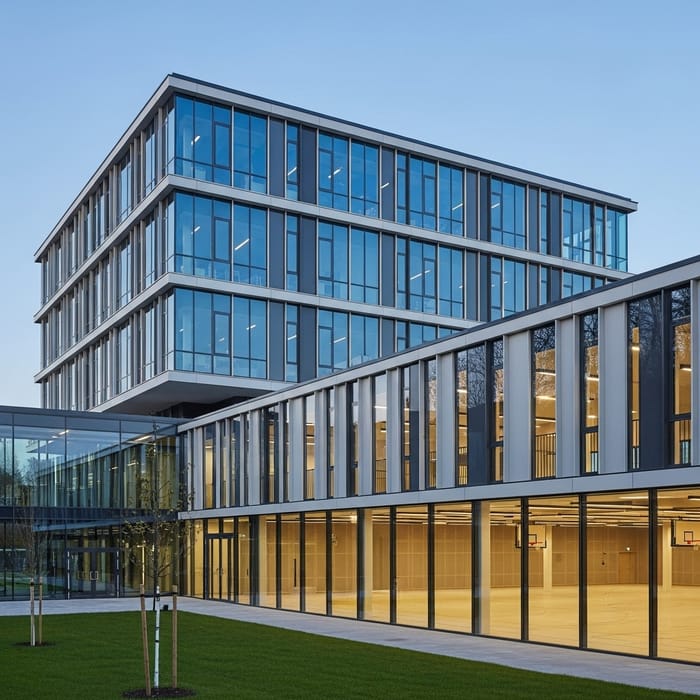 Modern Three-Story School with Contemporary Two-Story Gymnasium