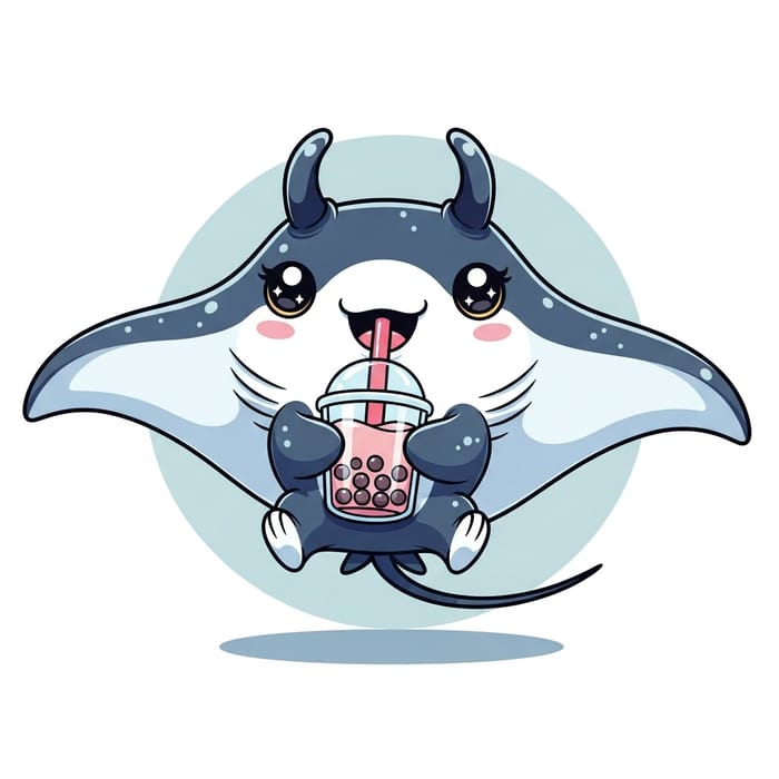 Delightful Kawaii Manta Ray Bubble Tea Illustration Delightful Kawaii Manta Ray Bubble Tea Illustration