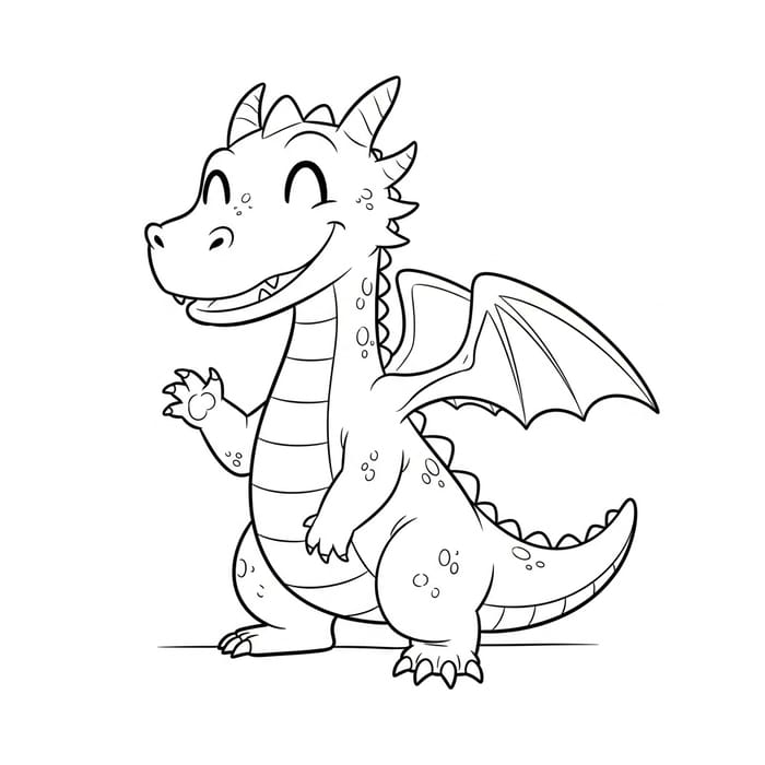 Smiling Dragon with Raised Paw | Minimal Monochrome Illustration