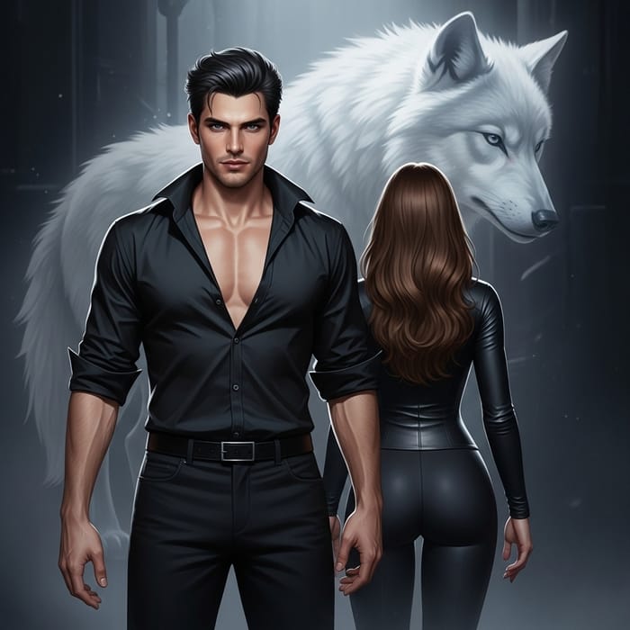 Seductive Vampire Pair with Mysterious Ghostly Wolf - Dark Fantasy Seductive Vampire Pair with Mysterious Ghostly Wolf - Dark Fantasy