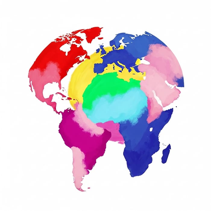Colorful Alien Planet: Bold Landmasses in Red, Pink, Yellow & More Colorful Alien Planet: Bold Landmasses in Red, Pink, Yellow & More