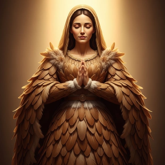 Divine Serenity: Mother Mary in Elegant Brown Feathers Divine Serenity: Mother Mary in Elegant Brown Feathers