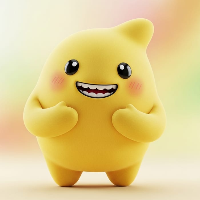 Cute Happy Yellow Character | Joyful & Shy Pose