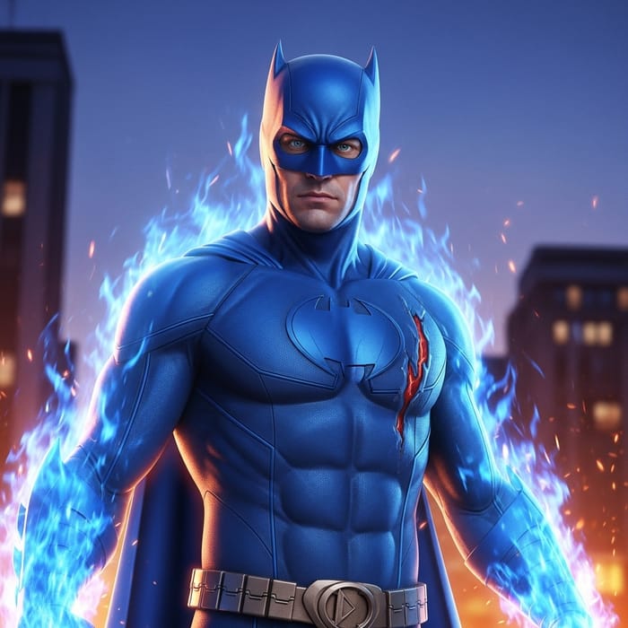 Blue Fire Superhero | Dramatic Manifestation in Cityscape