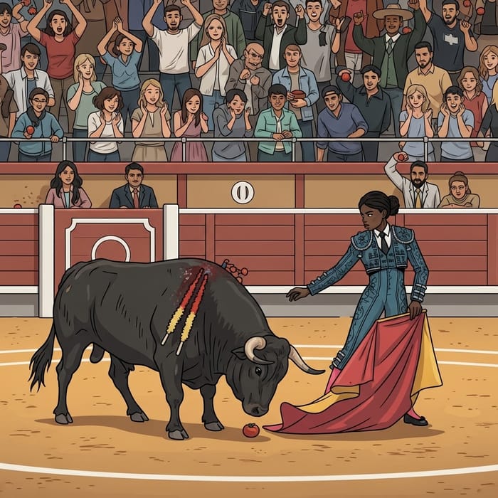Exciting Bullfighting Arena: International Crowd & Elegant Matador Exciting Bullfighting Arena: International Crowd & Elegant Matador