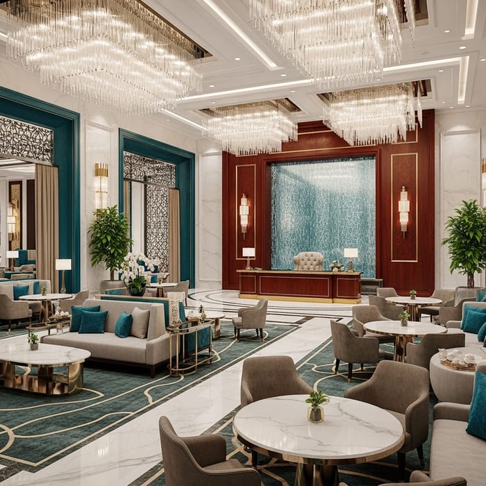 Luxurious Dubai-Inspired Hotel Reception & Lounge Luxurious Dubai-Inspired Hotel Reception & Lounge