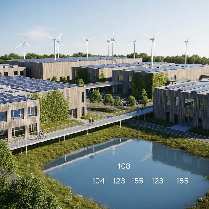 Environmentally Friendly Modern Industrial Area with Reflective Water