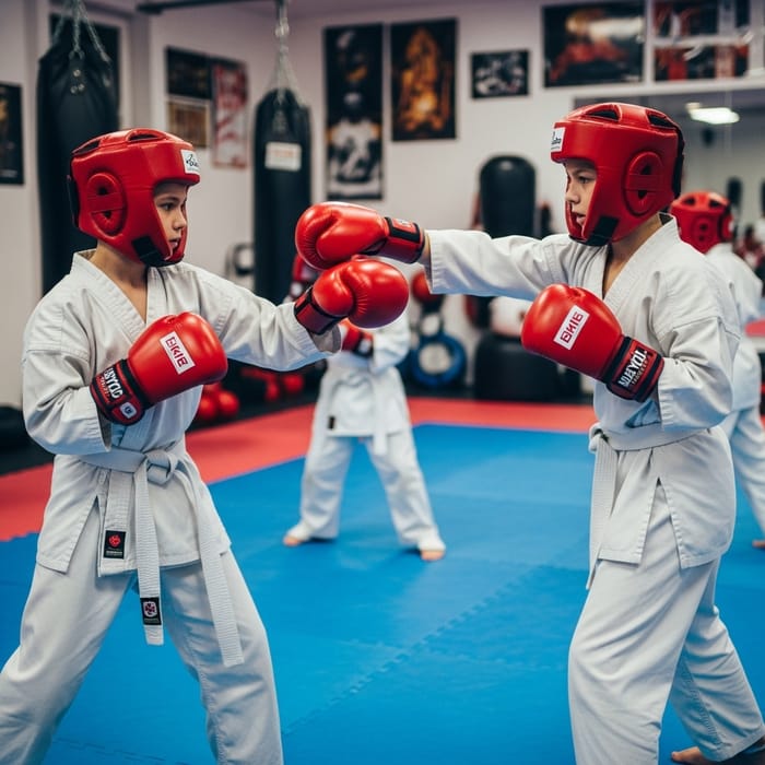 Intense Children's Martial Arts Training in White Kimonos Intense Children's Martial Arts Training in White Kimonos