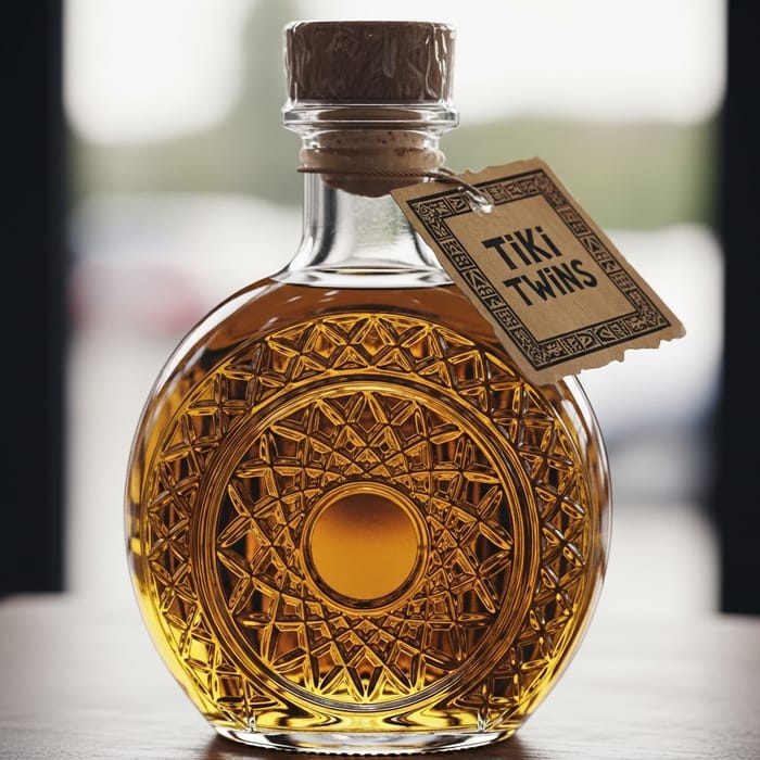 Tiki Twins Tequila - Vintage Glass Bottle with Golden Elixir