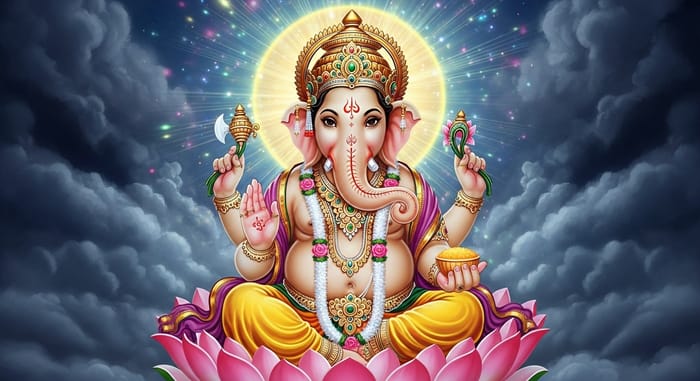 Resplendent Ganesha: Ethereal Aura, Blessing Pose, Ivory Skin Tone | 4k Image Resplendent Ganesha: Ethereal Aura, Blessing Pose, Ivory Skin Tone | 4k Image
