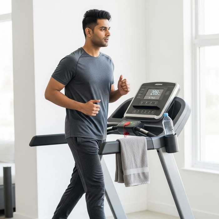 Determined Man Walking on Treadmill: Fitness Journey Visualized Determined Man Walking on Treadmill: Fitness Journey Visualized