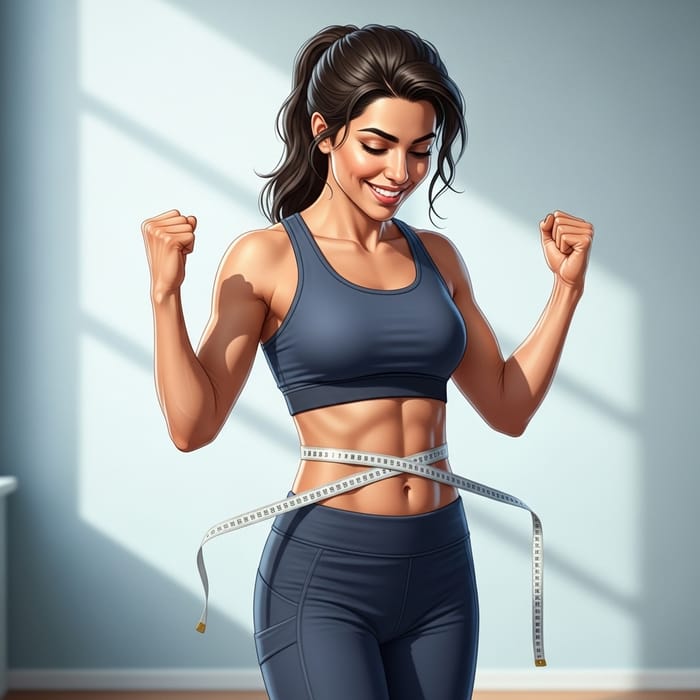 Weight Loss Success: Beautiful Woman with Measuring Tape Weight Loss Success: Beautiful Woman with Measuring Tape
