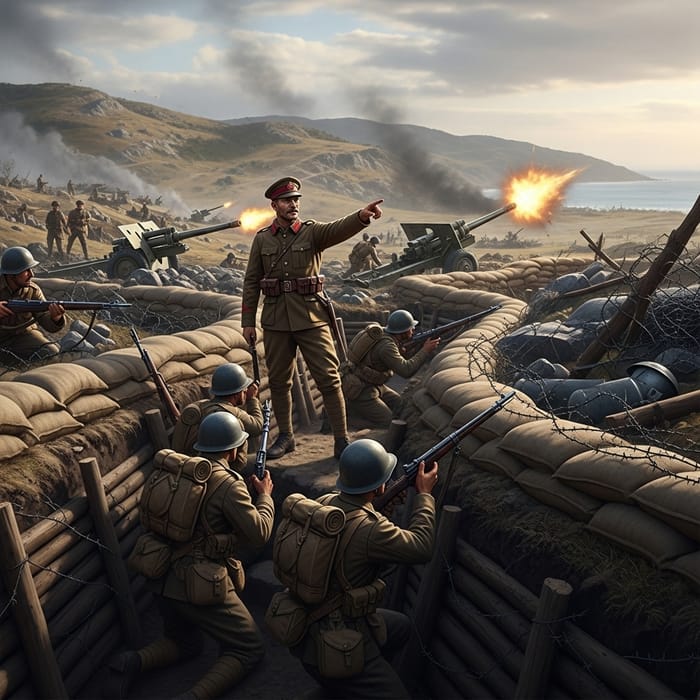 Battle of Canakkale - Realistic Depiction of Ataturk, Comrades-in-Arms Battle of Canakkale - Realistic Depiction of Ataturk, Comrades-in-Arms