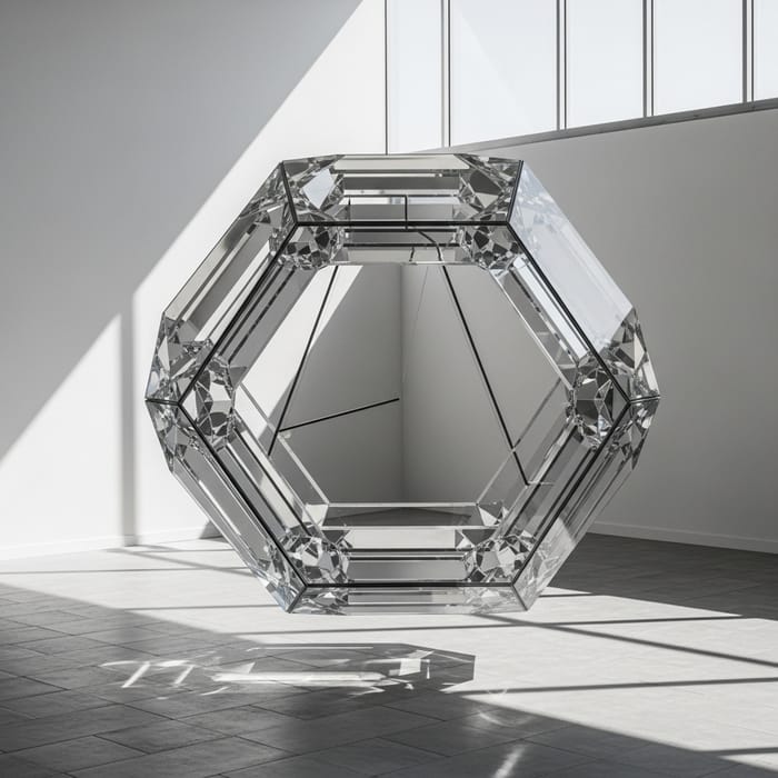 Futuristic Glass Icosahedron Installation | Geometric Art Futuristic Glass Icosahedron Installation | Geometric Art