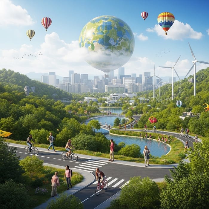 Perfect World Tranquility: Serene City in Verdant Forest