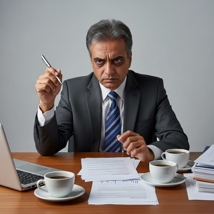 Man Stressed at Office Desk Man Stressed at Office Desk