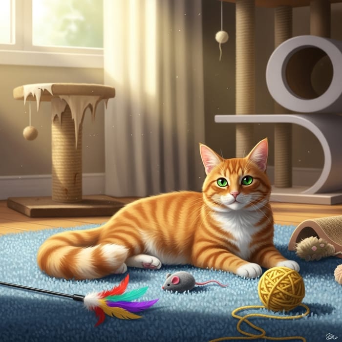 Cozy Domestic Scene with Beautiful Orange Tabby Cat Cozy Domestic Scene with Beautiful Orange Tabby Cat