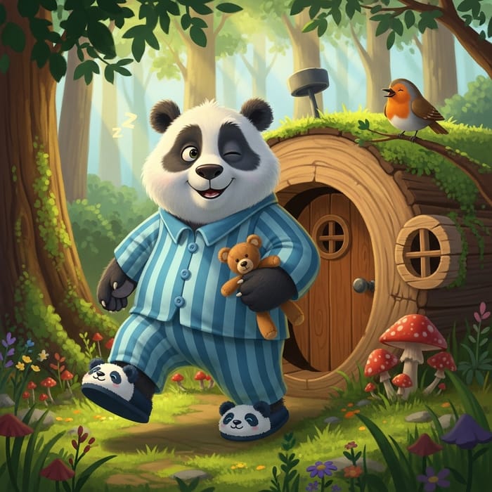 Fun Panda in Pajamas - Children's Illustration Fun Panda in Pajamas - Children's Illustration